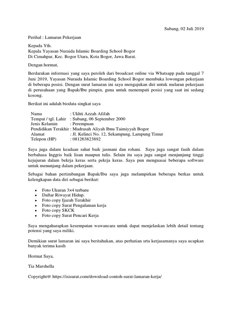 Membuka lowongan kerja sebagai guru di yayasan paud mekar galih. Contoh Surat Lamaran Kerja Umum Pdf