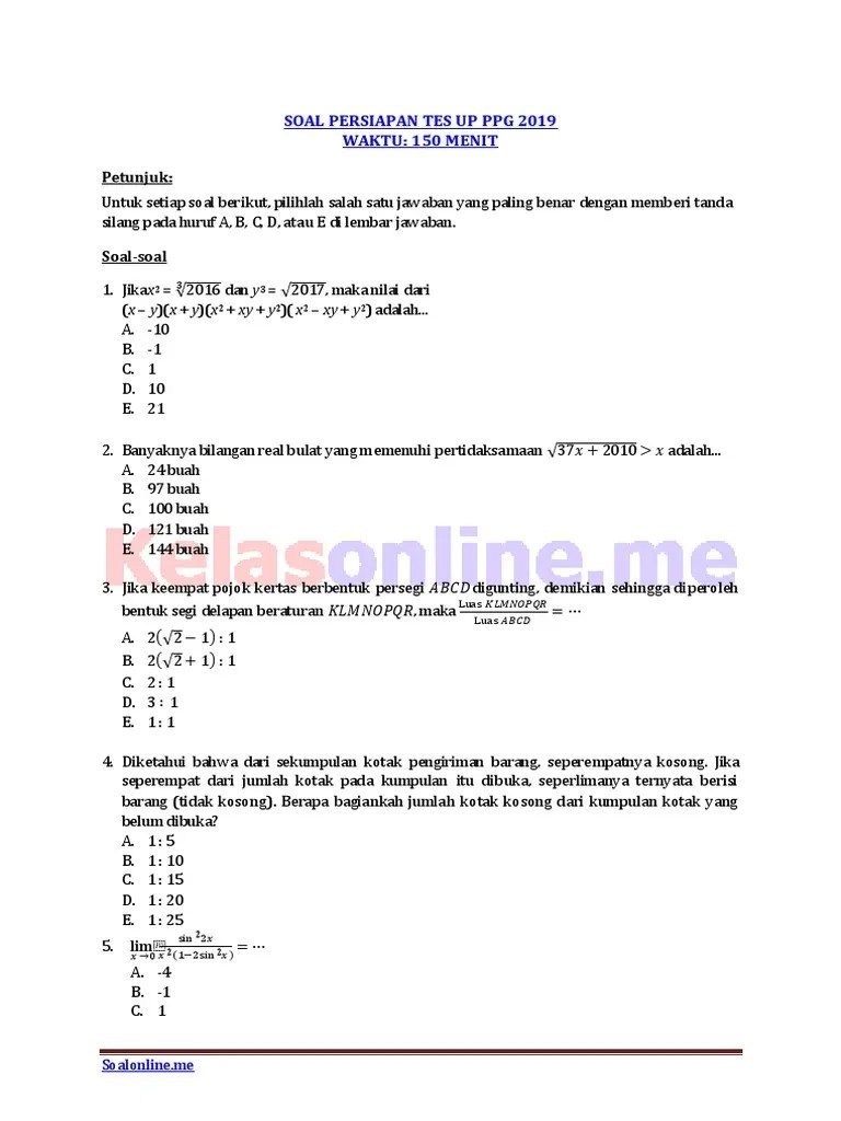 Semua soal ukg ada di web ukg online ini. Soal Ppg Matematika Smp Masnurul