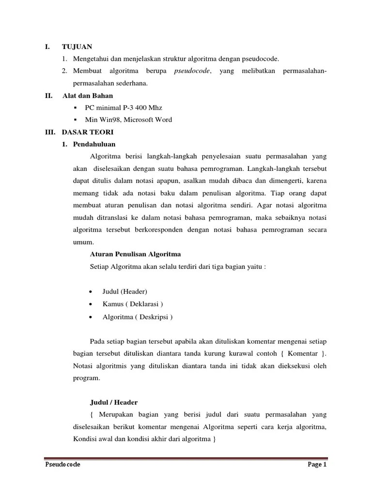 Penulisan Algoritma Dengan Pseudocode | PDF
