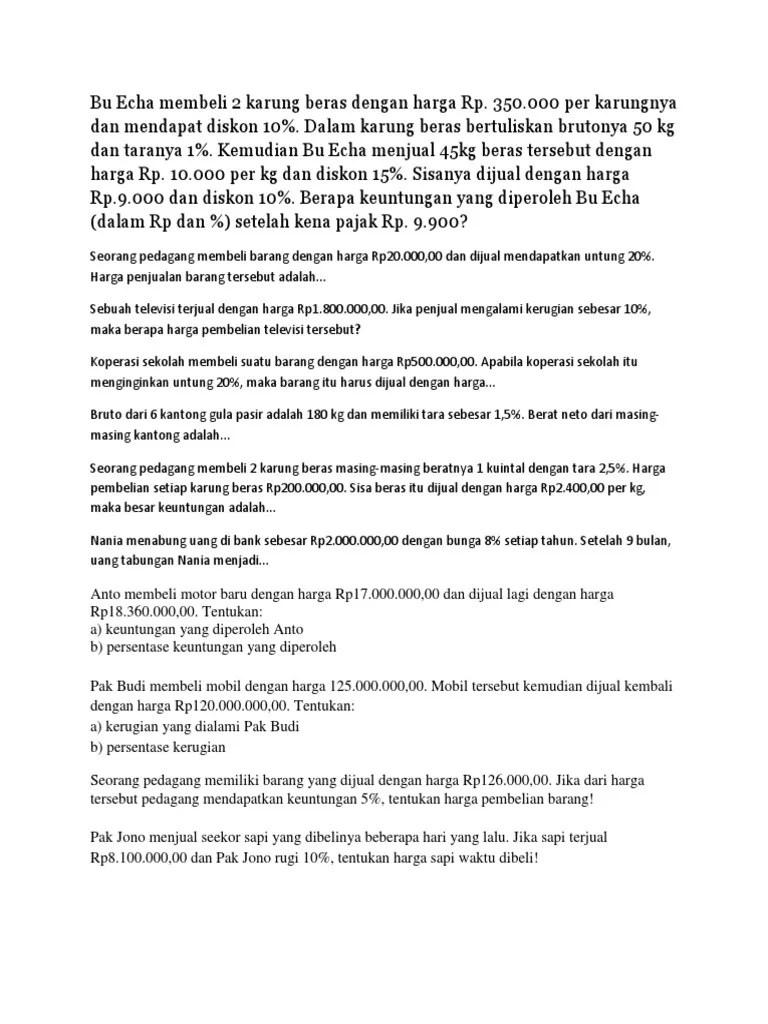 Soal Aritmatika Sosial