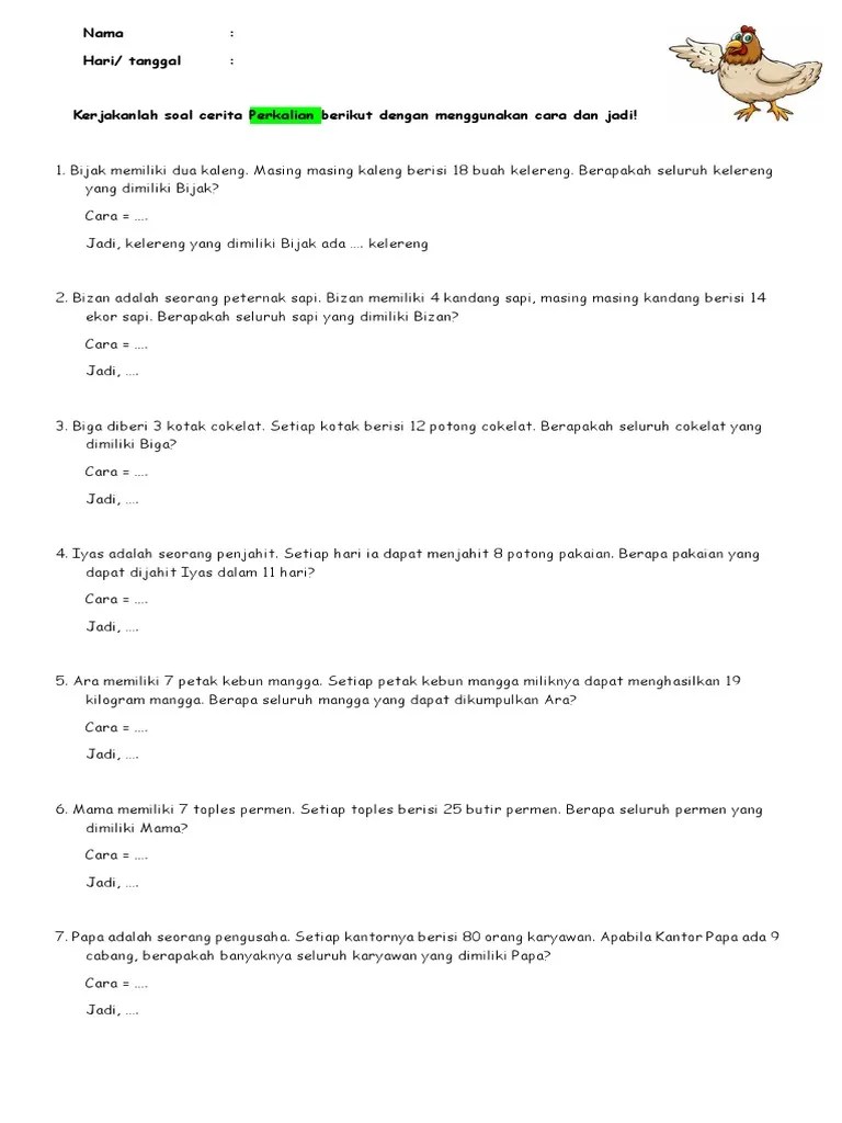 Jika berat mangga 30 ons, berapa ons berat sebuah apel? Soal Cerita Perkalian Dan Pembagian Kelas 2 Dan 3 Awal Pdf