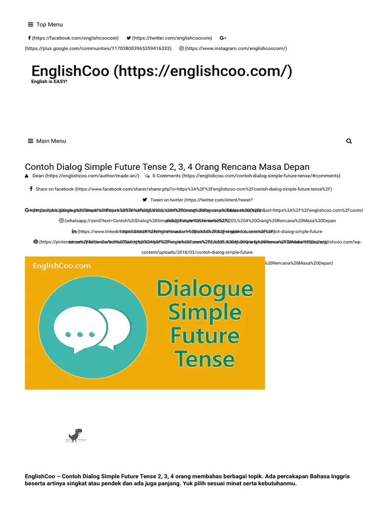 What is your opinion about littering? Contoh Dialog Simple Future Tense 2 3 4 Orang Rencana Masa Depan Englishcoo Pdf