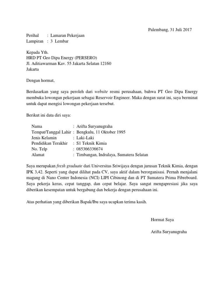 contoh surat lamaran kerja melalui email. Surat Lamaran Kerja