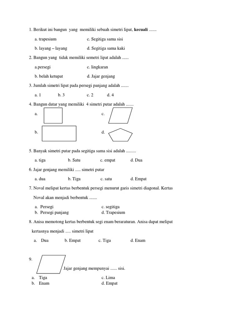 Jadi, bangun datar pada (a) memiliki simetri putar . Iii E Mtk Pdf
