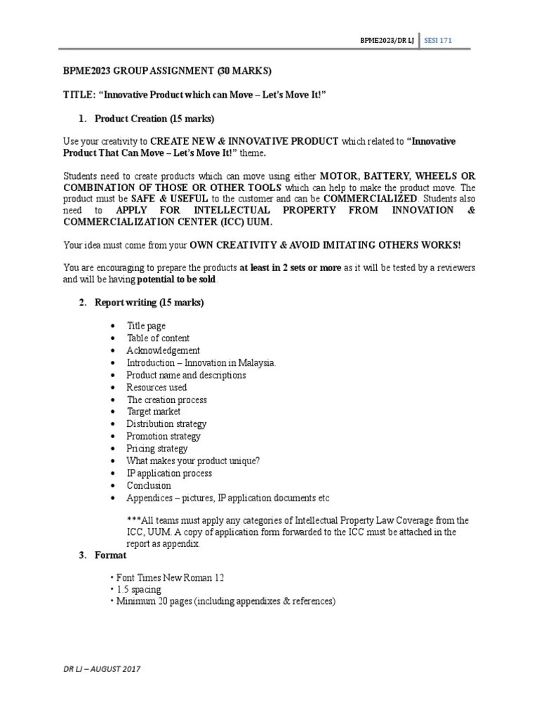 Acknowledgement for college group project (format 1). Group Assignment A171 Pdf Intellectual Property Innovation