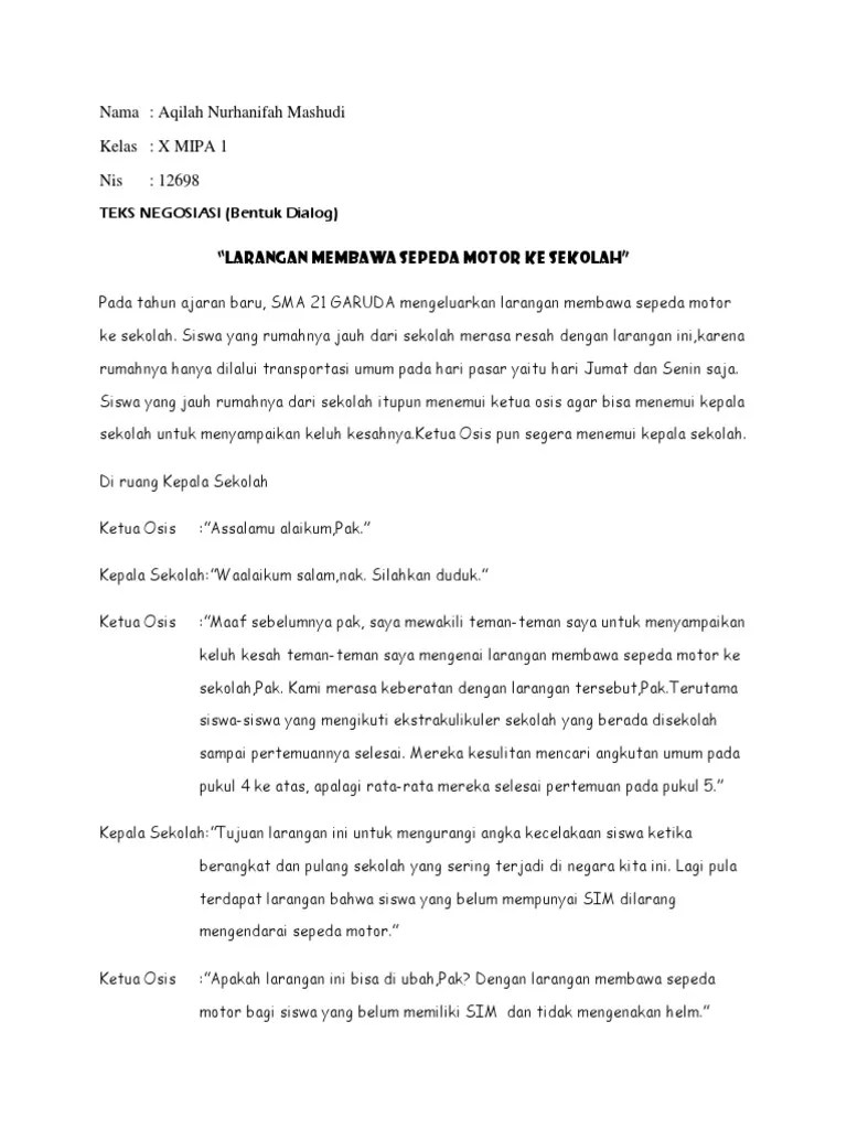 Check spelling or type a new query. Contoh Teks Negosiasi Larangan Membawa Sepeda Motor Ke Sekolah Berbagai Contoh