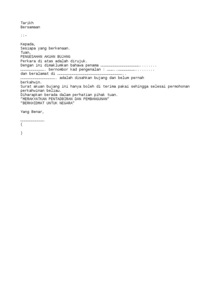 Selepas settle semua boleh terus hantar ke pejabat agama daerah. Surat Perakuan Bujang Pdf Latest Letter Website