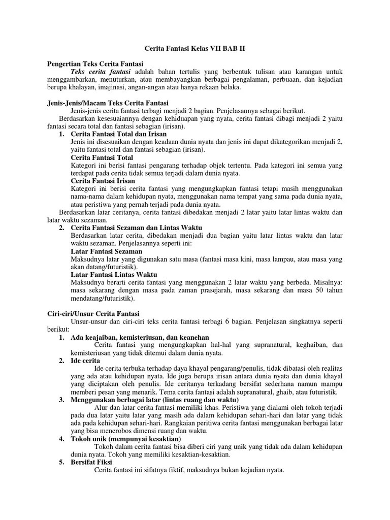 Cerita Fantasi Kelas VII BAB II | PDF