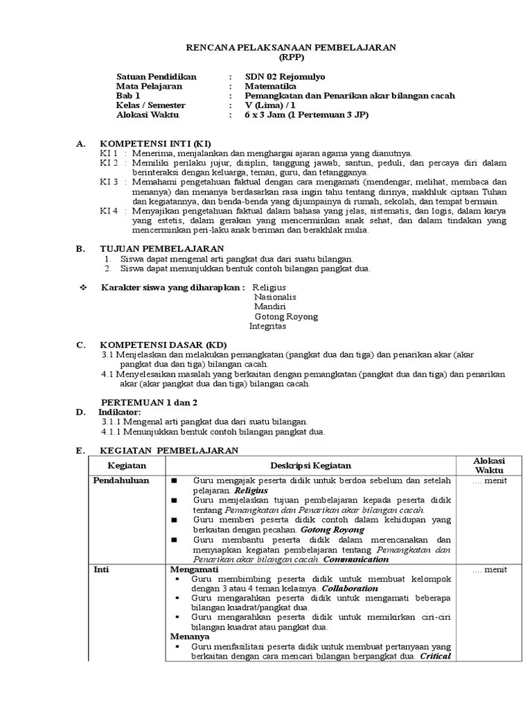 Siswa mampu menjelaskan bilangan bulat negatif 3. Rpp Matematika Sd Skala Dan Perbandingan