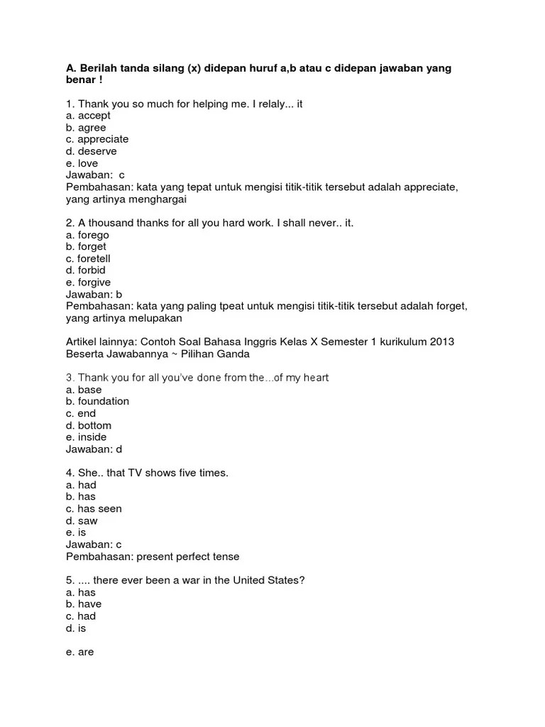Soal latihan penggunaan have has dan had disertai jawabannya anda pasti. 130 Llsoal Kelas 10ppp Pdf