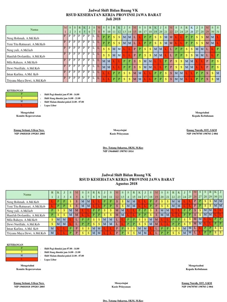 Di dalam sebuah jadwal dinas atau jadwal kerja shift biasanya harus mempertimbangkan beberapa hal agar jadwal tersebut dapat berjalan dengan baik. Jadwal Shift Bidan Ruang Vk