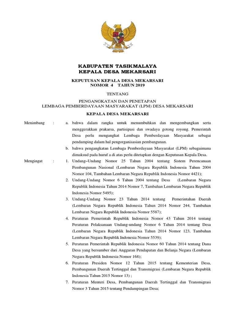 Download sk penetapan siswa penerima bsm pip kip tahap. Sk Lpm Mekarsari 2019