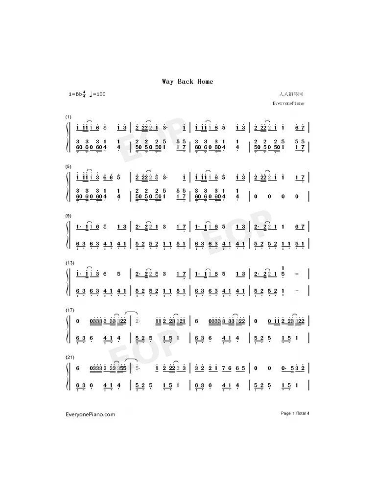 Not Piano Way Back Home - SHAUN | PDF