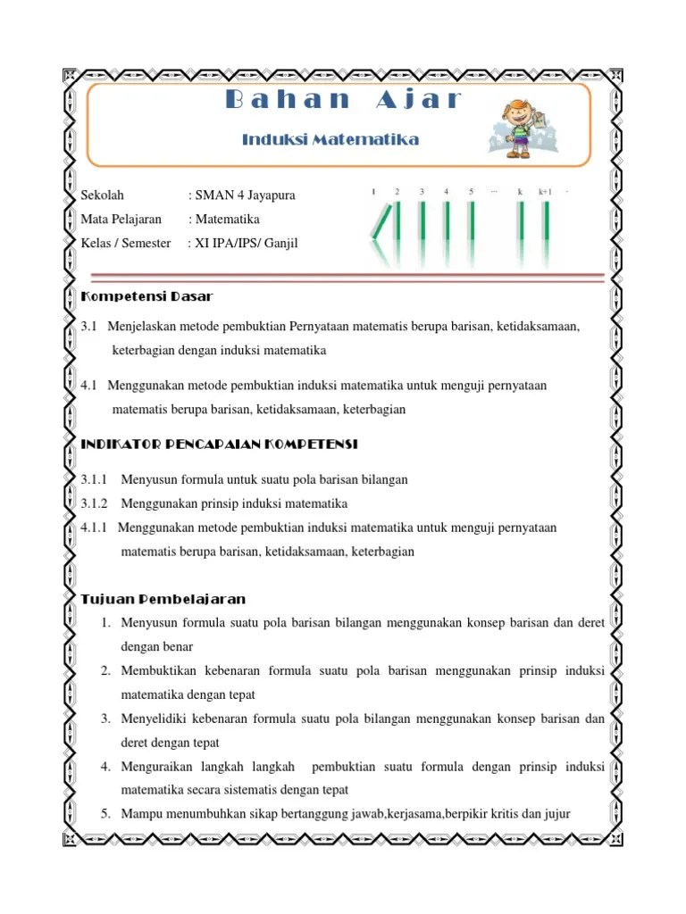 Sebuah peluru ditembakkan dengan kecepatan awal 100 m/s dengan sudut elevasi 30 °. Bahan Ajar Induksi Matematika Pdf