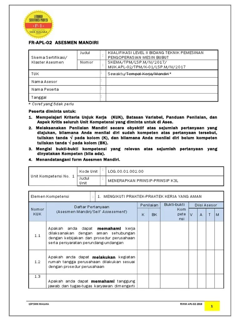 Contoh soal akm literasi membaca kelas 8. Fr Apl 02 Asesmen Mandiri Pdf
