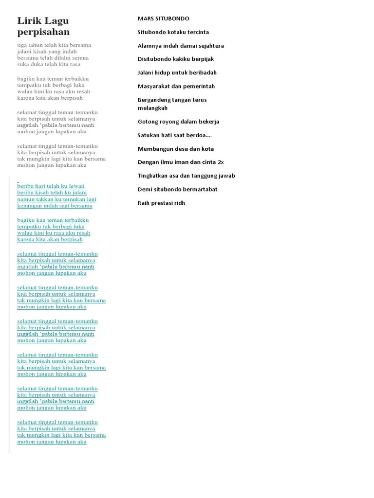 Lagu yang muncul pada tahun 2008 bisa dikatakan sebagai salah lagu. Lirik Lagu Perpisahan Pdf