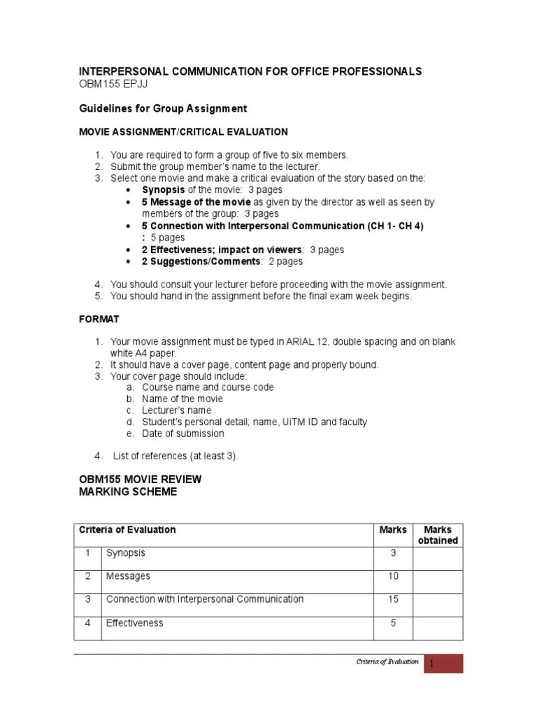 Contoh cover page group assignment uitm the best. Obm 155 Movie Assignment Guideline Pdf