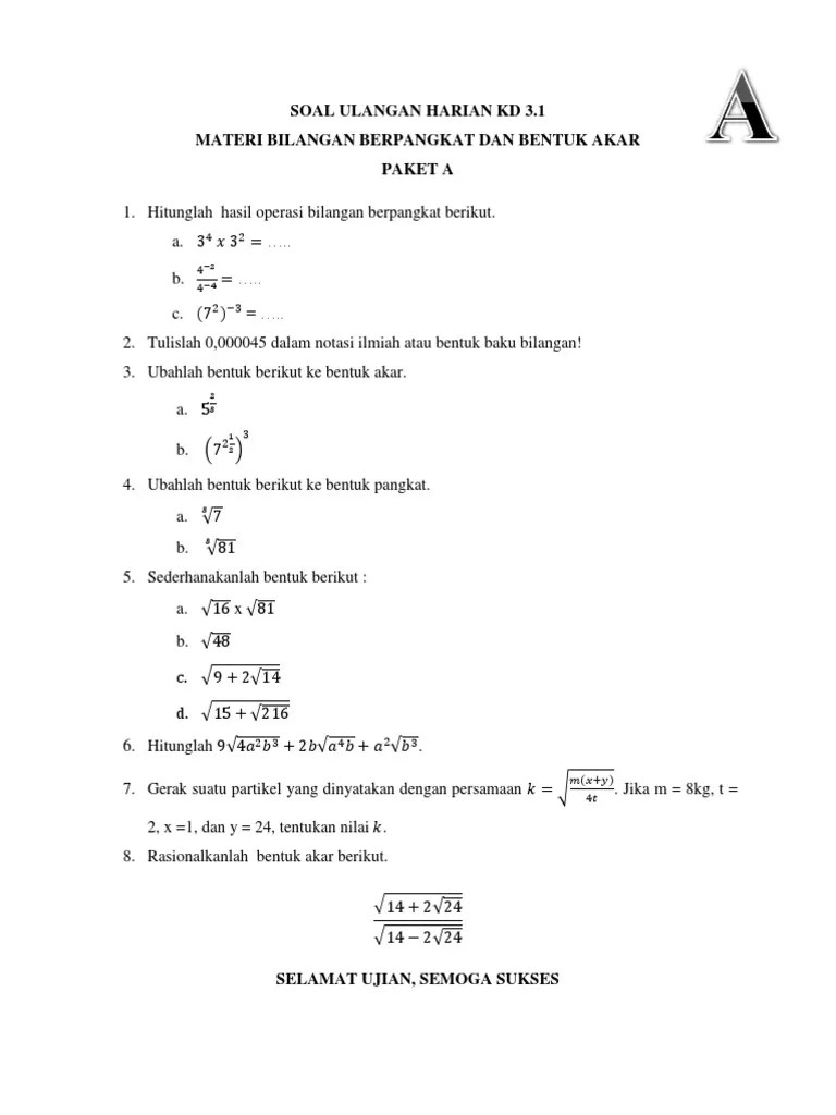 Soal Ulangan KD 3.1 Paket A | PDF