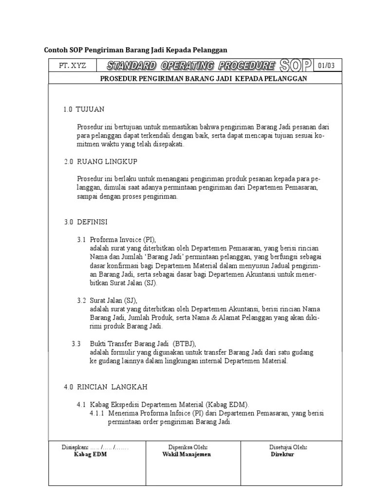 Contoh SOP Pengiriman Barang Jadi Kepada Pelanggan | PDF