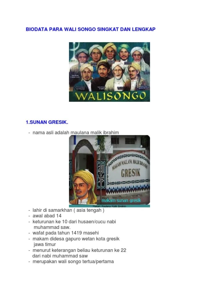 Biodata para Wali Songo Singkat Dan Lengkap | PDF