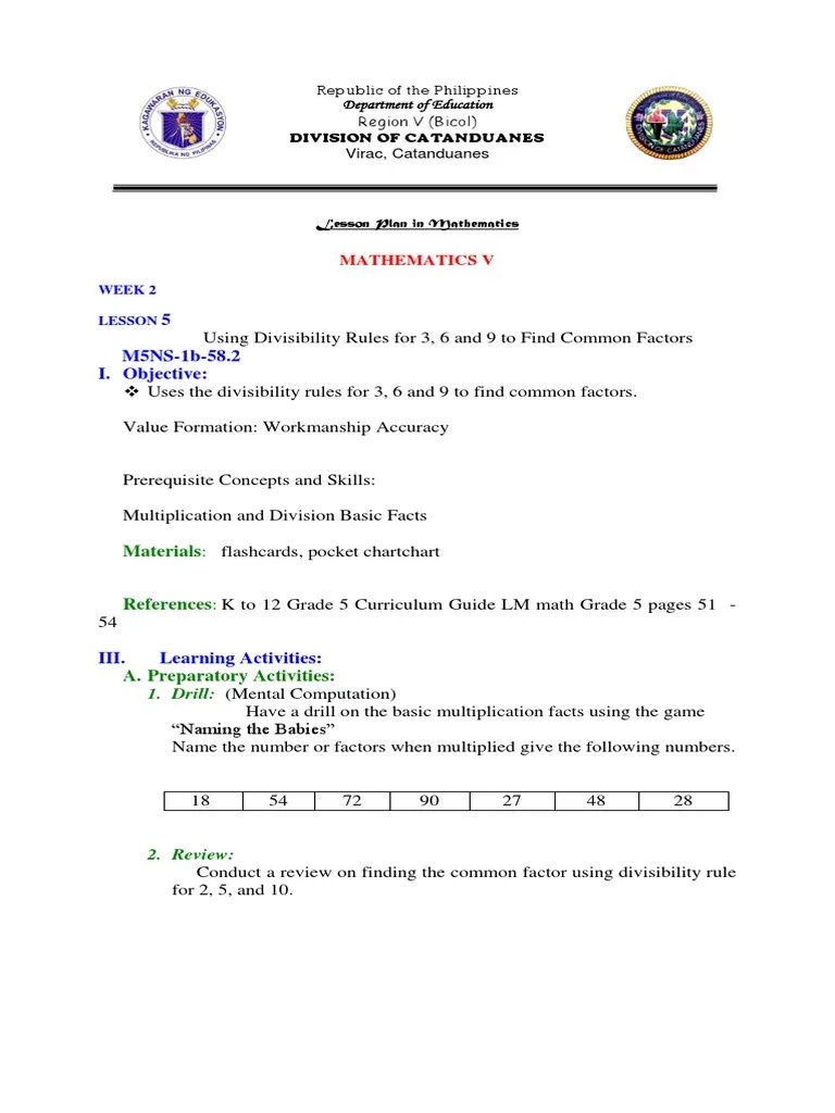 lesson 5 uses divisibility rules for 2 5 and 10 to find coomon factors pdf teaching mathematics cognition