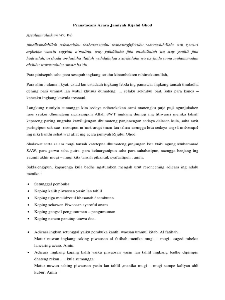 Pranatacara Acara Jamiyah Rijalul Ghod | PDF