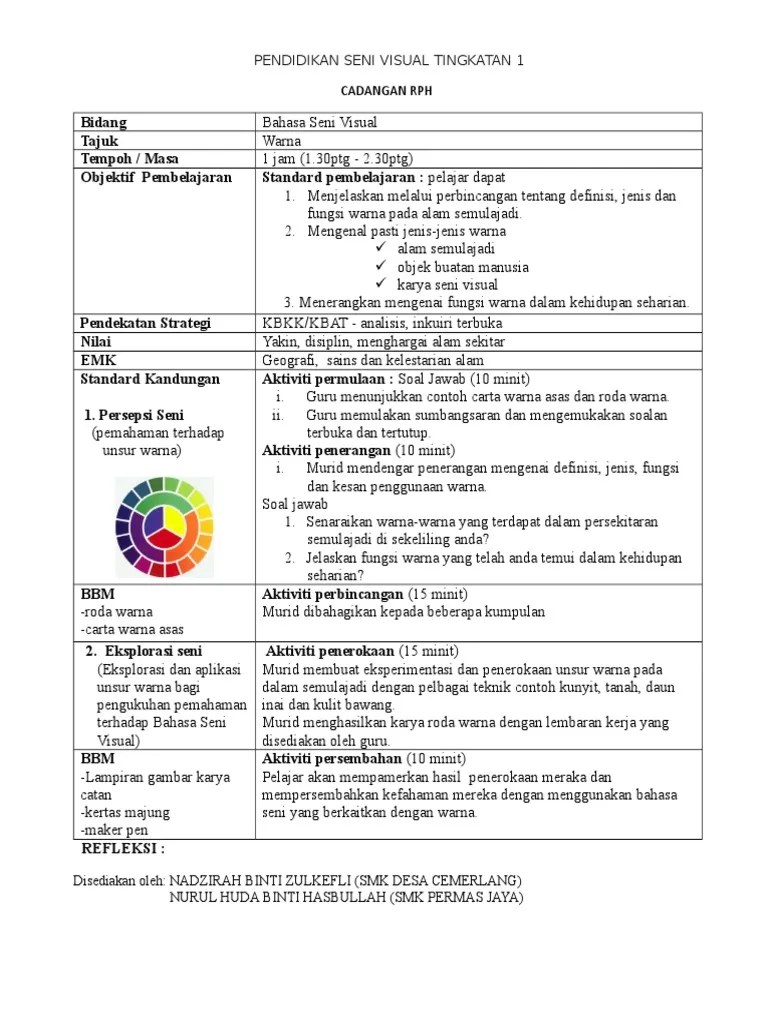 Sebab set induksi boleh merangsang minat murid untuk belajar dan menerbitkan . Rph Psv Warna Tingkatan 1 Pdf