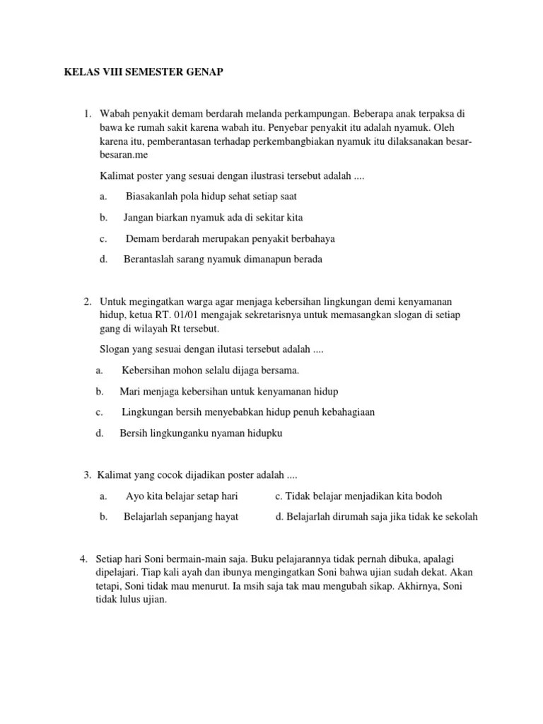 Kalimat poster yang sesuai dengan ilustrasi tersebut adalah. Neutron Viii Genap Pdf