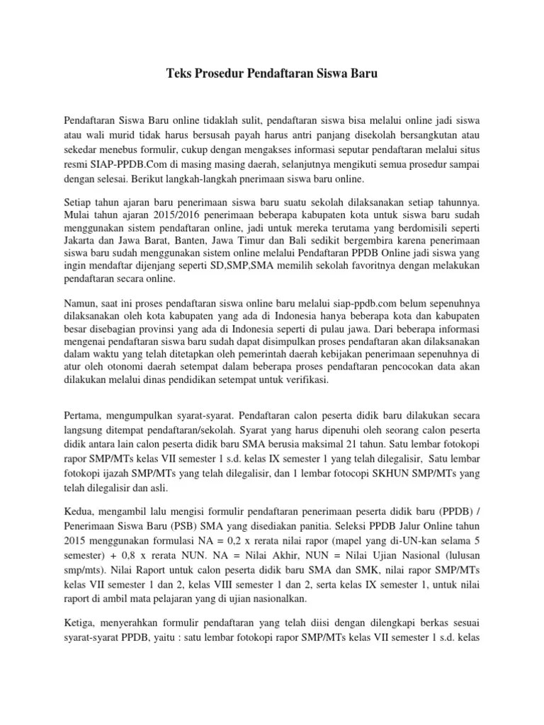 Contoh Teks Prosedur Penerimaan Siswa Baru – Tulisan
