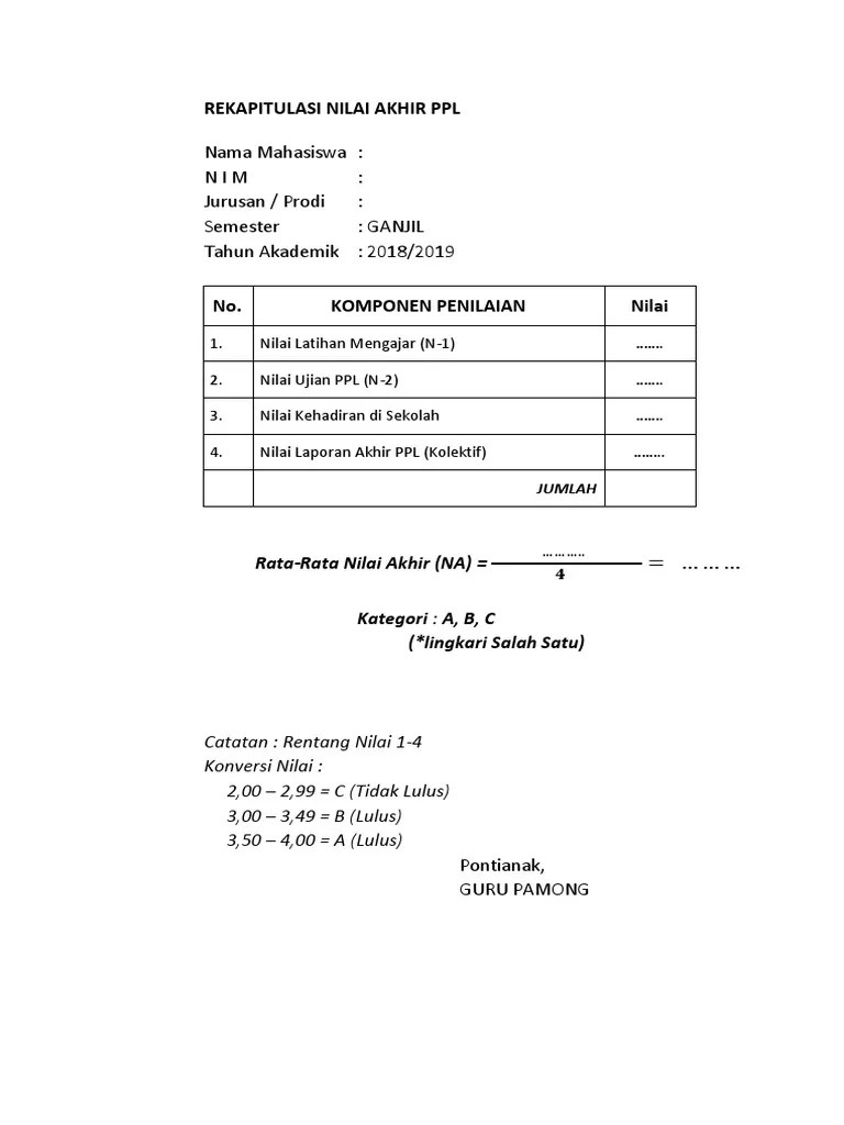 Rekapitulasi Nilai Akhir PPL PDF | PDF