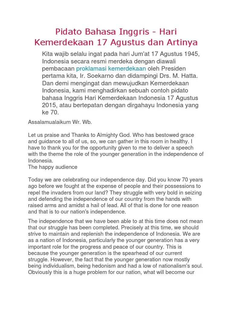Teks Pidato Bahasa Inggris Tentang Kemerdekaan Indonesia