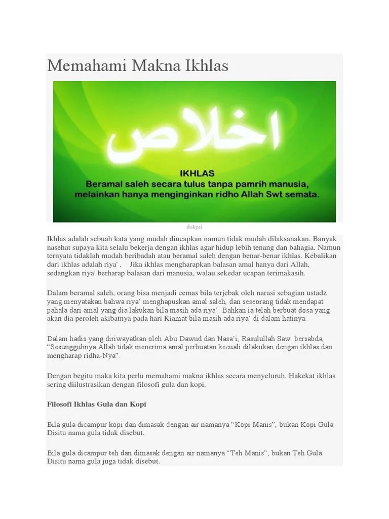 Memahami Makna Ikhlas
