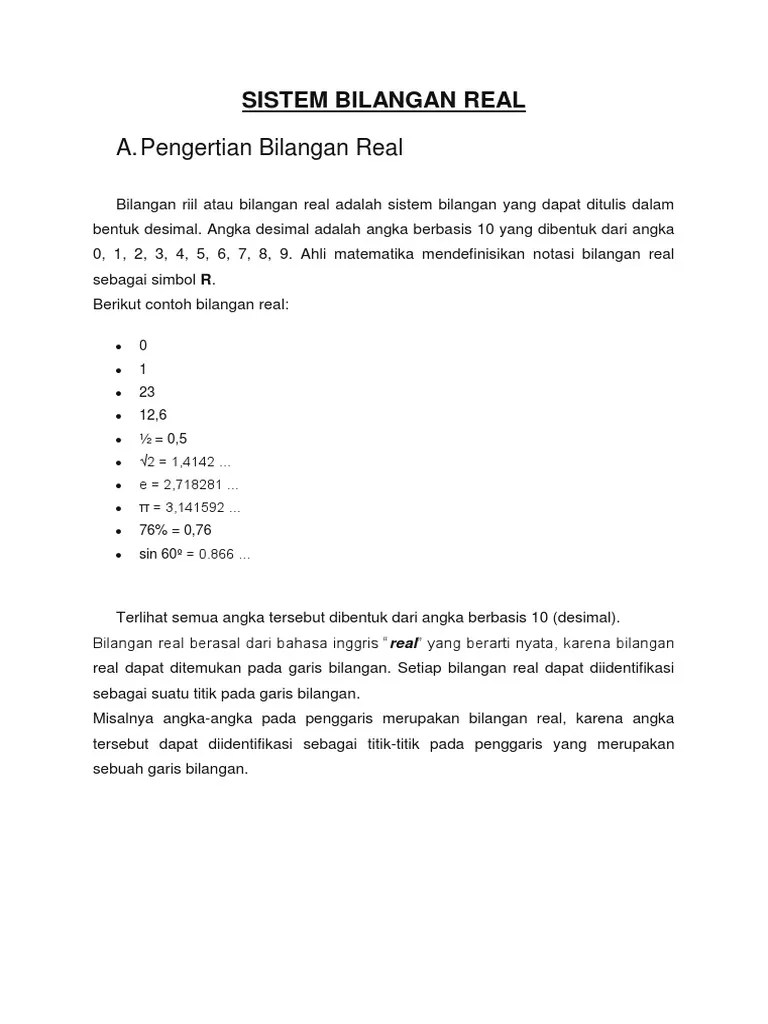 Bilangan Real Mulai Dari Angka
