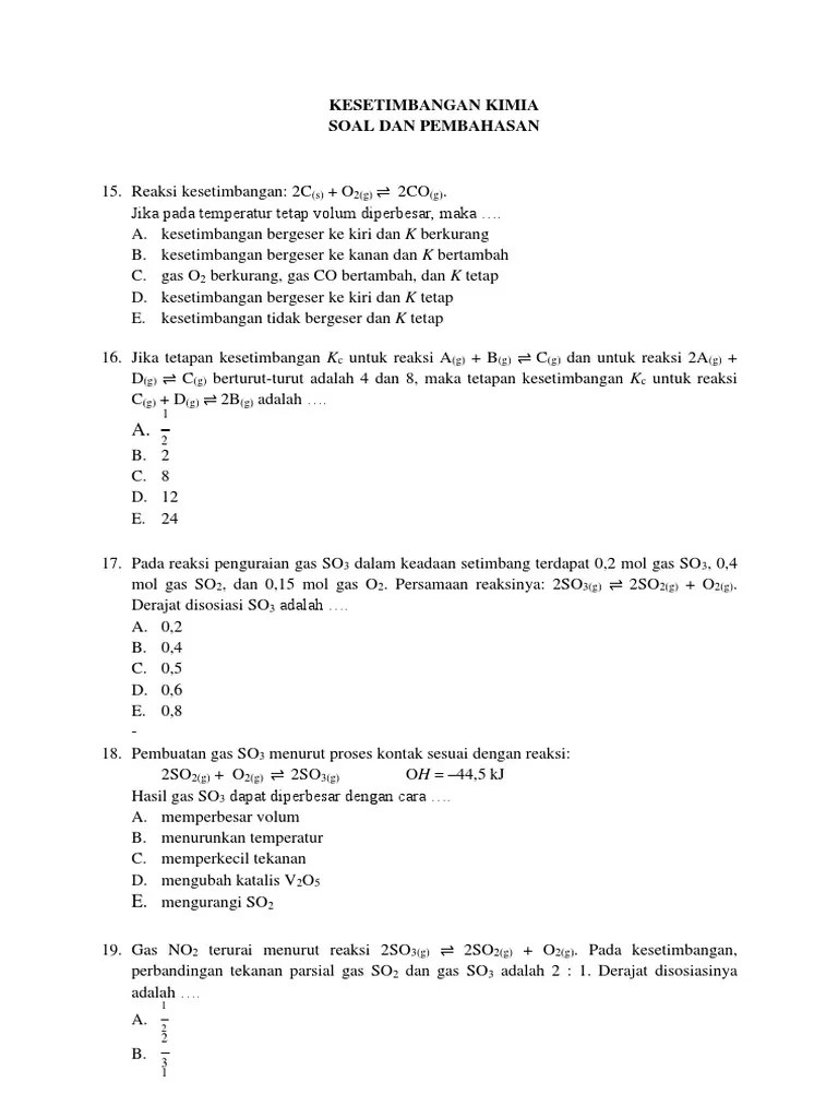 Pada kesetimbangan kimia, ikatan akan. Kesetimbangan Kimia Soal Dan Pembahasan Pdf
