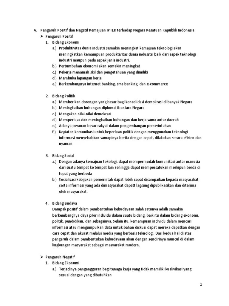 Pengaruh Pos. &amp; Neg. Kemajuan Iptek THD Negara | PDF