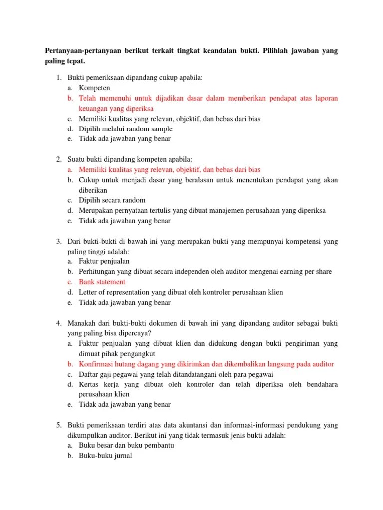 Evaluasi bahan ajar matakuliah laboratorium auditing (eksi4414). Soal Tes Internal Audit Jawabanku Id