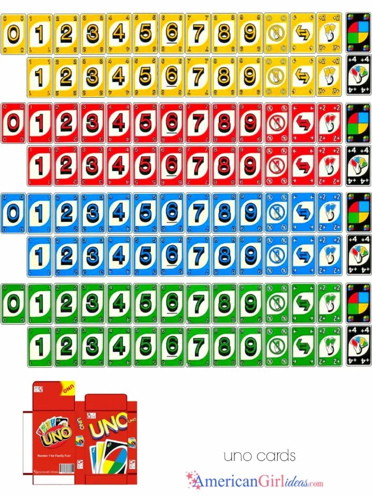 american girl uno cards printables frontpdf