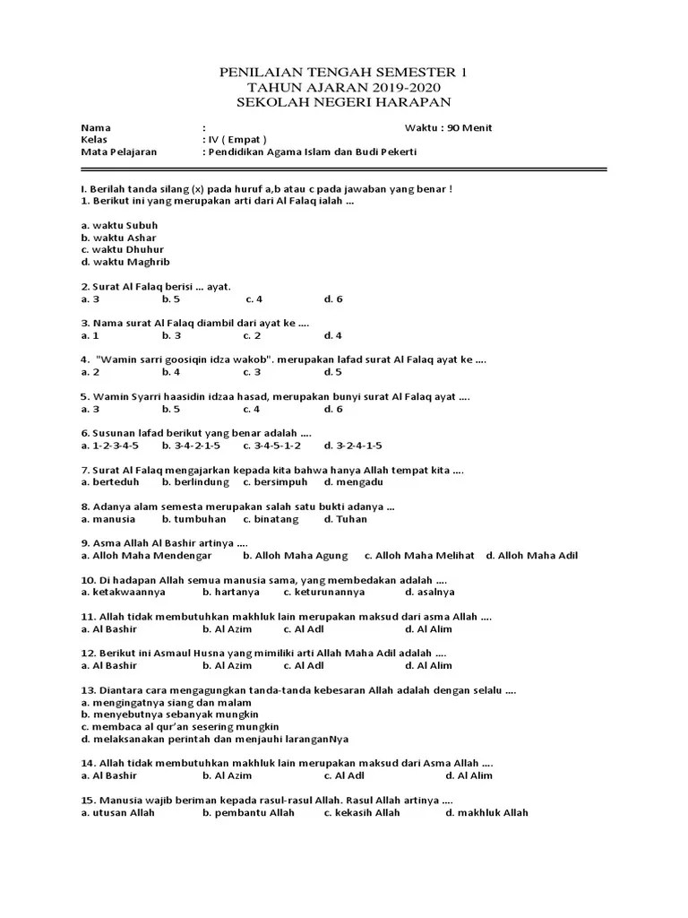Soal Pts Pai Kelas 4 | PDF