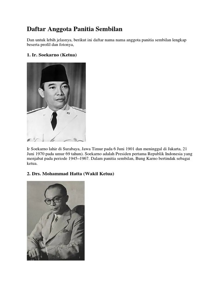 Daftar Anggota Panitia Sembilan | PDF