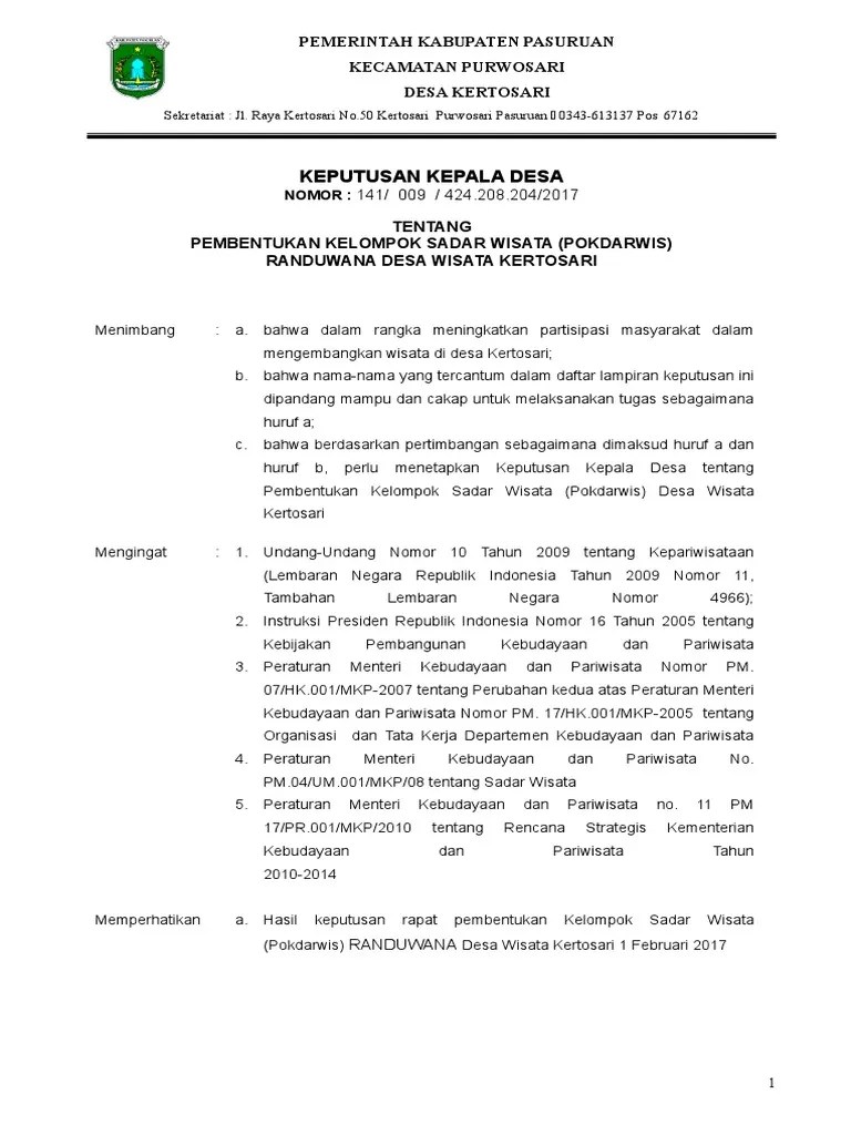 Maybe you would like to learn more about one of these? Contoh Sk Pokdarwis Desa Wisata Masnurul