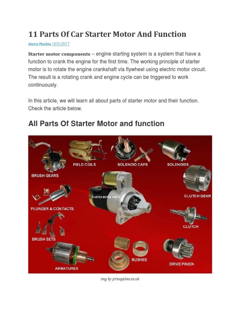 Used parts still have life left in them and are available at a f. 11 Parts Of Car Starter Motor And Function Pdf Electric Motor Clutch