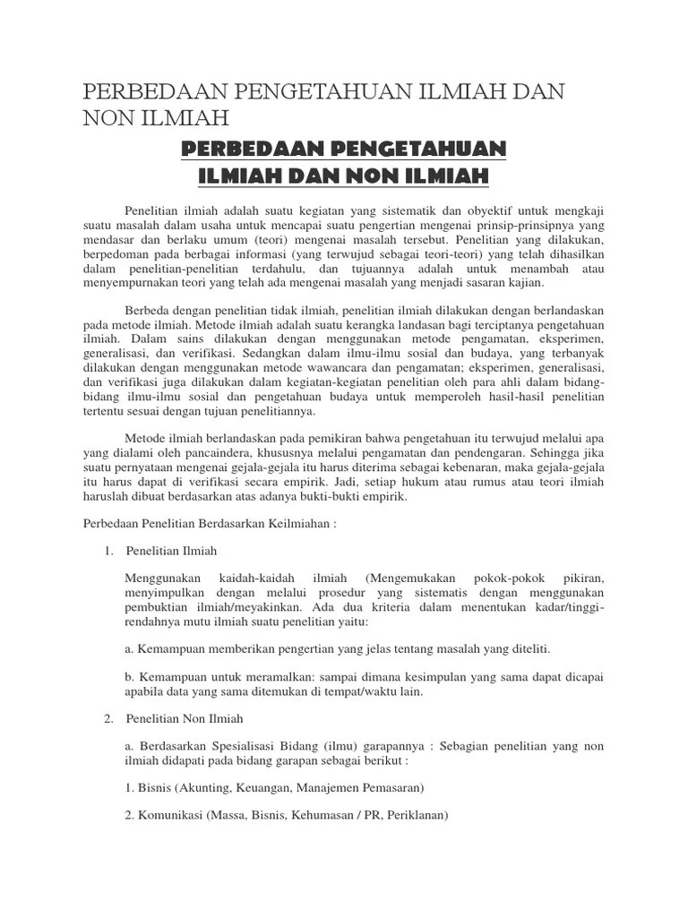 Perbedaan Pengetahuan Ilmiah Dan Non | PDF