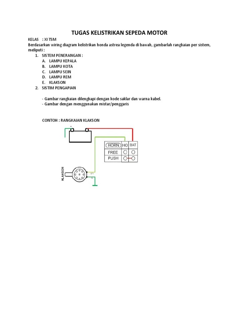 Relay ini bekerja seperti saklar, yaitu digunakan untuk memutus dan menghubungkan arus. Tugas Kelistrikan Sepeda Motor