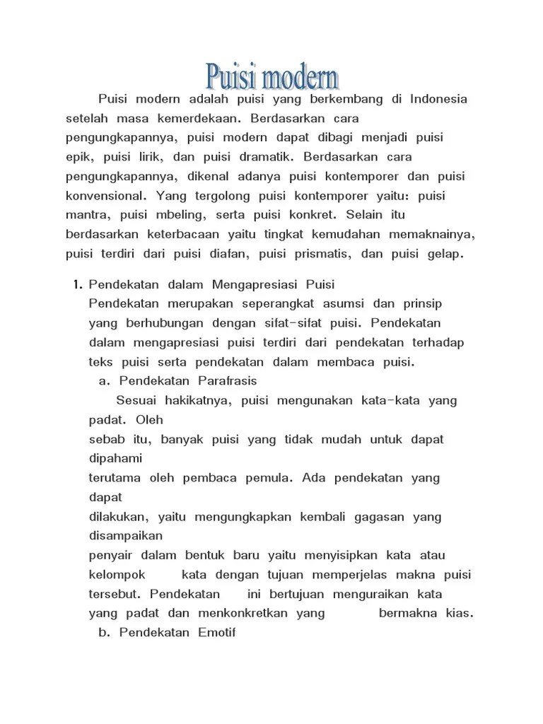 Puisi Modern Beserta Contohnya
