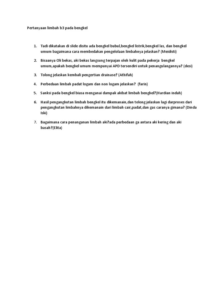 Pertanyaan Limbah b3 Pada Bengkel | PDF