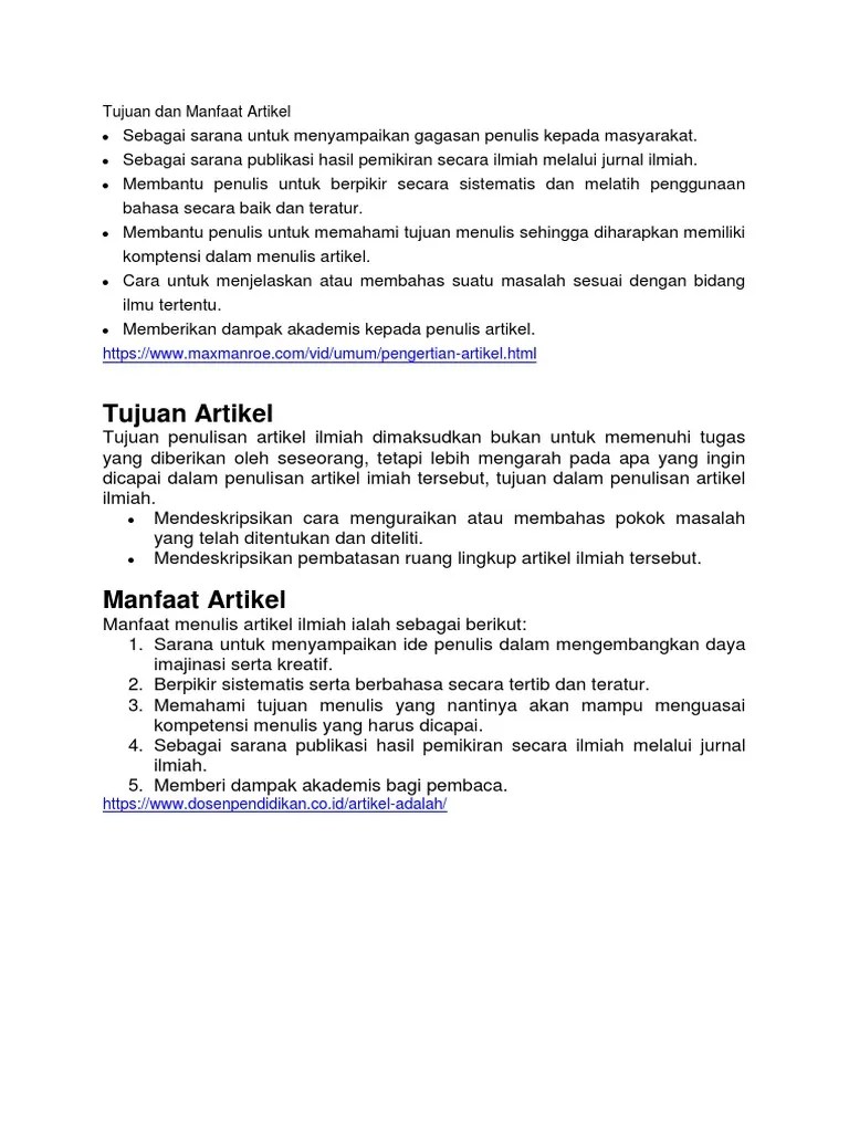 Tujuan Dan Manfaat Artikel | PDF