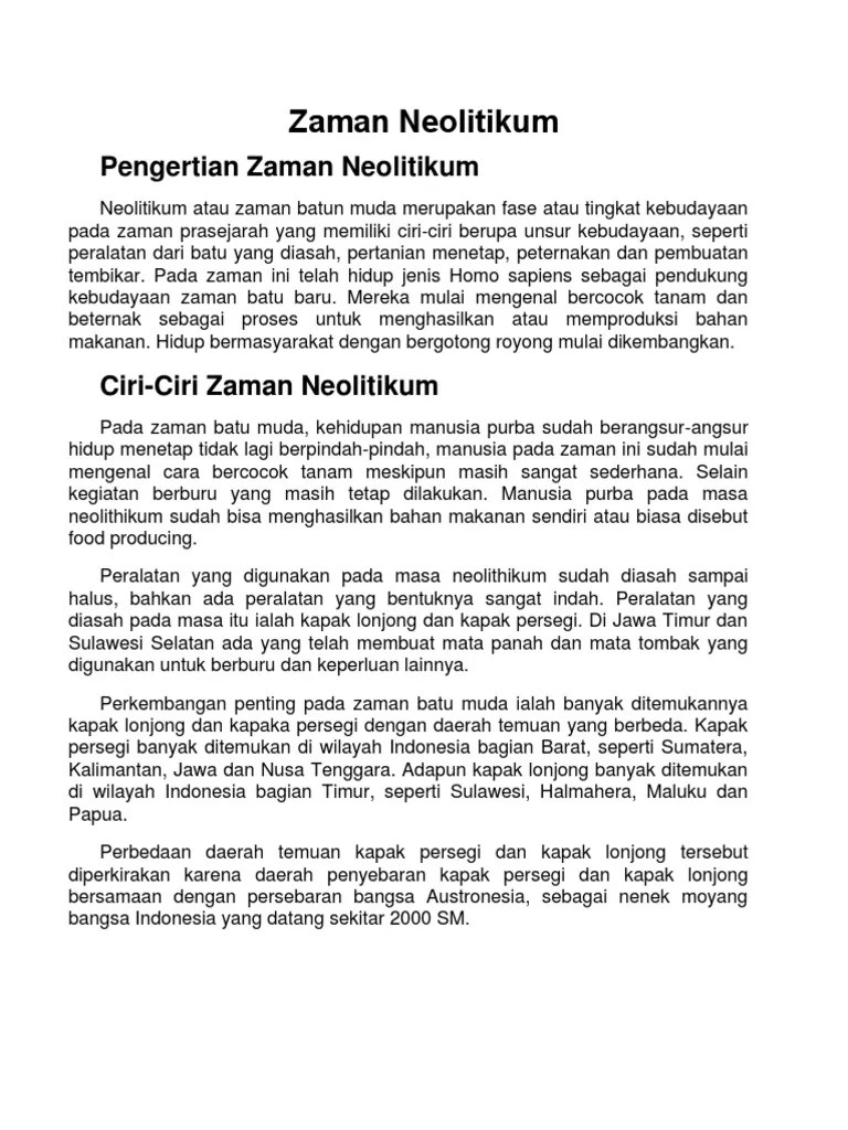 Penamaan ini dikaitkan dengan bentuk . Zaman Neolitikum Pdf