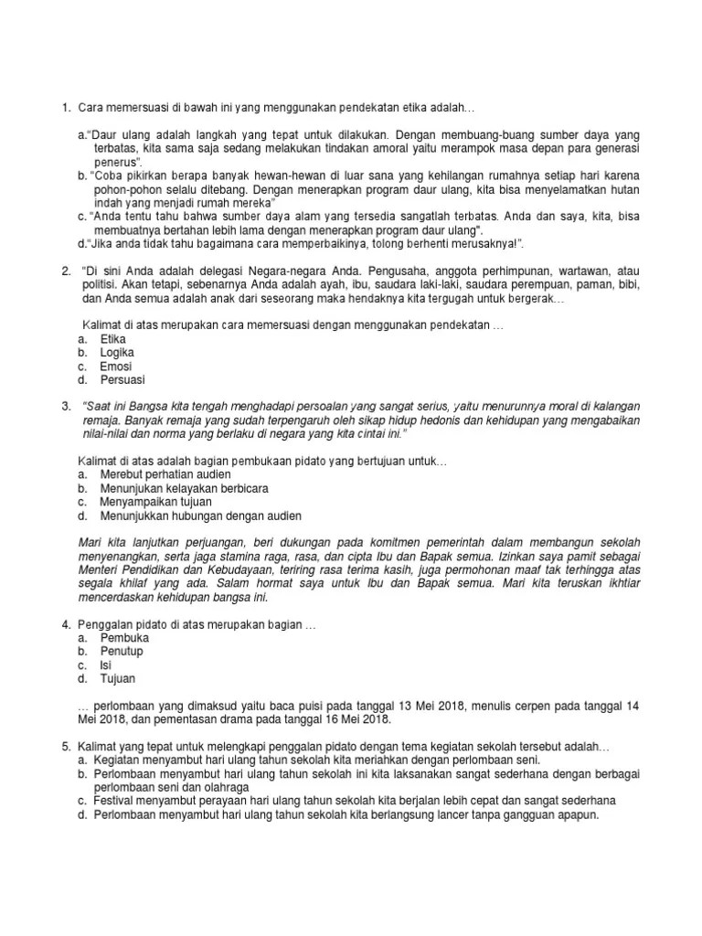 Mampu menentukan struktur kutipan teks pidato persuasif 2. Latihan Soal Pidato Kelas 9 Jawabanku Id