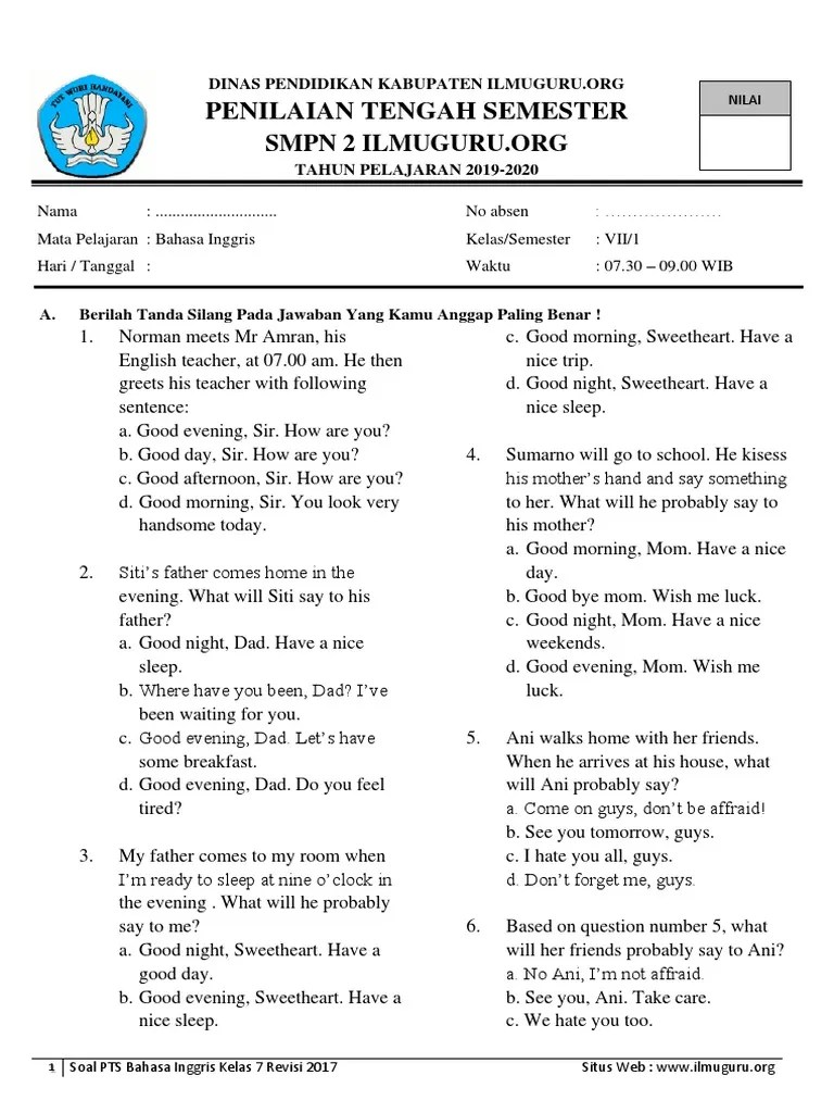 Berikut ini adalah contoh soal ulangan akhir semester (uas) mata pelajaran bahasa inggris semester 1 (ganjil/gasal) kelas 7 (vii). Kumpulan Contoh Soal Latihan Bahasa Inggris Smp Kelas 7 Terlengkap Teknocrash