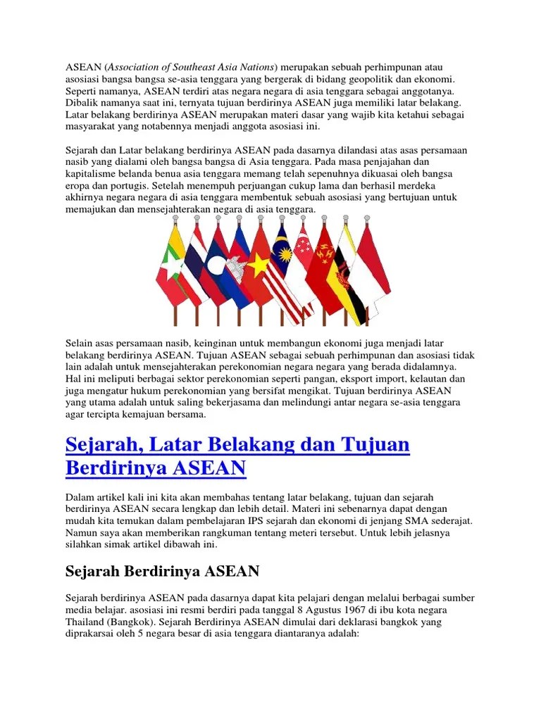 Tujuan Awal Berdirinya Organisasi Asean Adalah